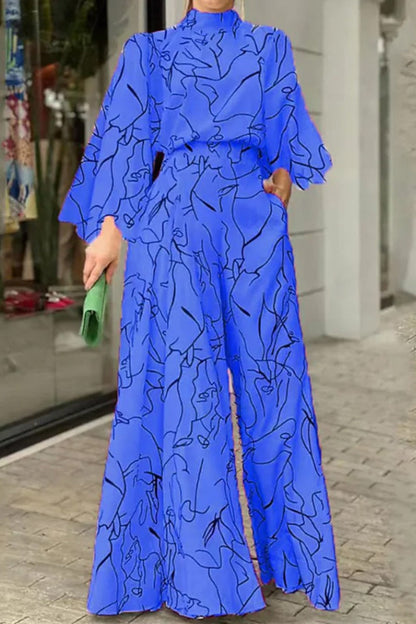 Casual Print Patchwork Halbarm-Rollkragenpullover Regular Jumpsuits