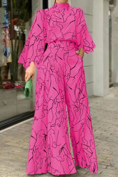 Casual Print Patchwork Halbarm-Rollkragenpullover Regular Jumpsuits
