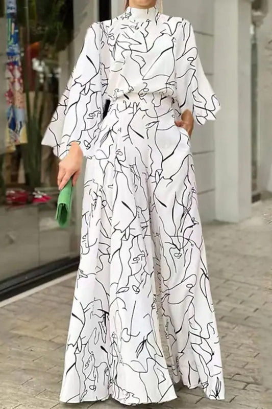 Casual Print Patchwork Halbarm-Rollkragenpullover Regular Jumpsuits