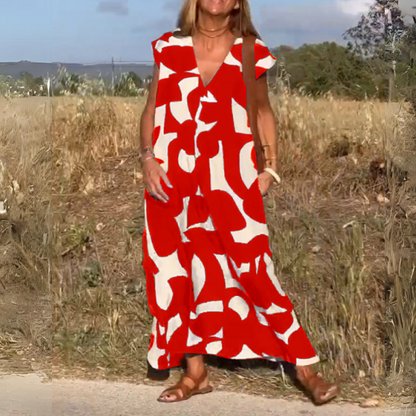 BEDRUCKTES KLEID MIT V-AUSSCHNITT