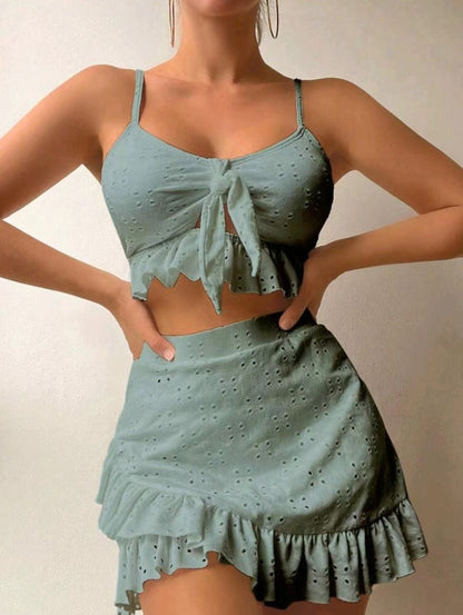 Lyra - Stylisches 3-teiliges Badeset mit Rüschen und Rock für Frauen