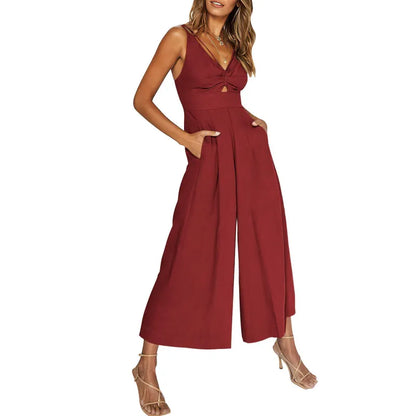 2024 neuer Jumpsuit mit V-Ausschnitt und weitem Bein