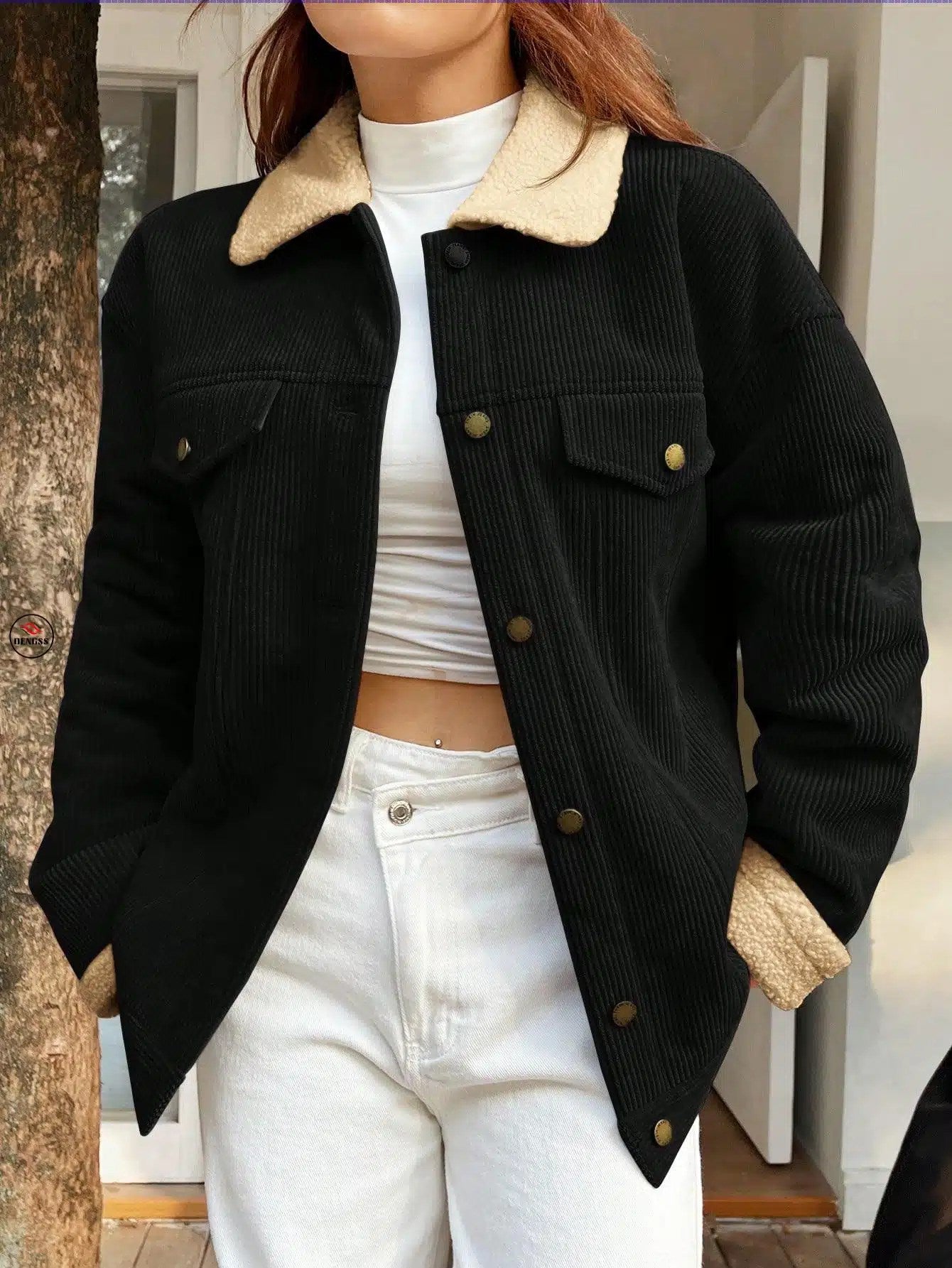 Kuschelige Jacke mit schickem Kragen und geraden Schultern
