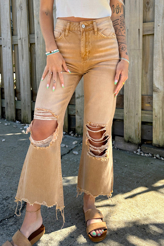 -Jeans mit hoher Taille, einfarbig, gerippt