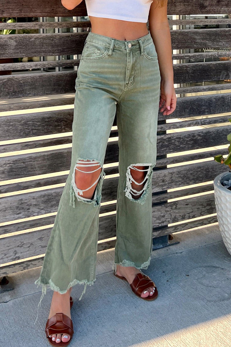 -Jeans mit hoher Taille, einfarbig, gerippt