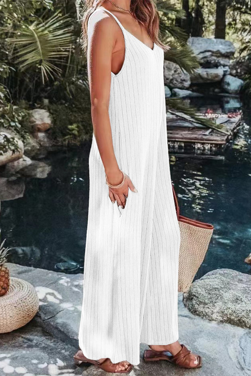 Simplicity Solid Backless V Neck Loose Jumpsuits (6 Farben)