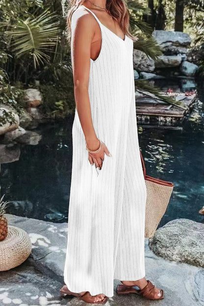 Simplicity Solid Backless V Neck Loose Jumpsuits (6 Farben)