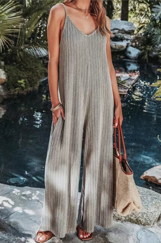 Simplicity Solid Backless V Neck Loose Jumpsuits (6 Farben)