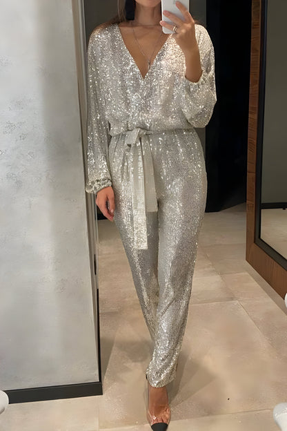 Rhylis | Pailletten Jumpsuit mit V-Ausschnitt für Frauen
