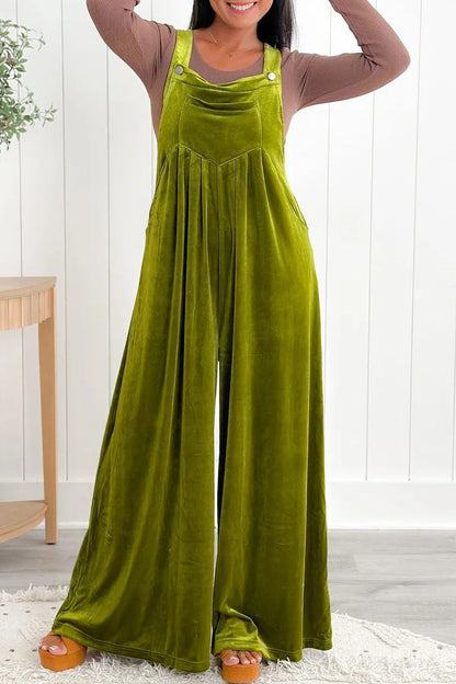Casual unifarbene gefaltete Jumpsuits mit quadratischem Kragen und losem Kragen