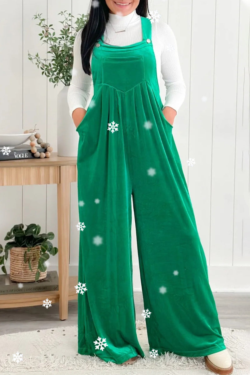 Casual unifarbene gefaltete Jumpsuits mit quadratischem Kragen und losem Kragen