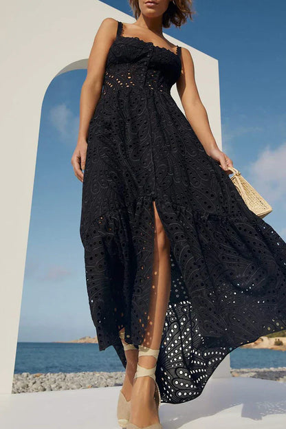 Arya - Süßes, elegantes, unifarbenes, ausgestelltes Patchwork Slingkleid mit quadratischem Ausschnitt