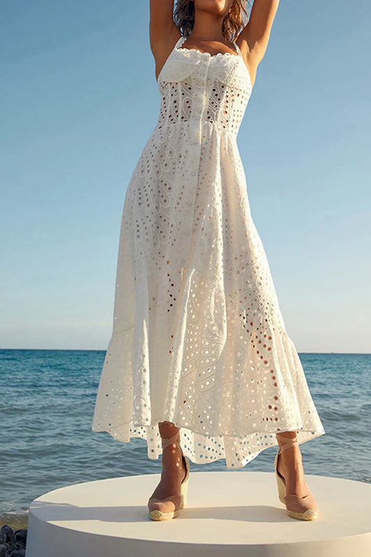 Arya - Süßes, elegantes, unifarbenes, ausgestelltes Patchwork Slingkleid mit quadratischem Ausschnitt
