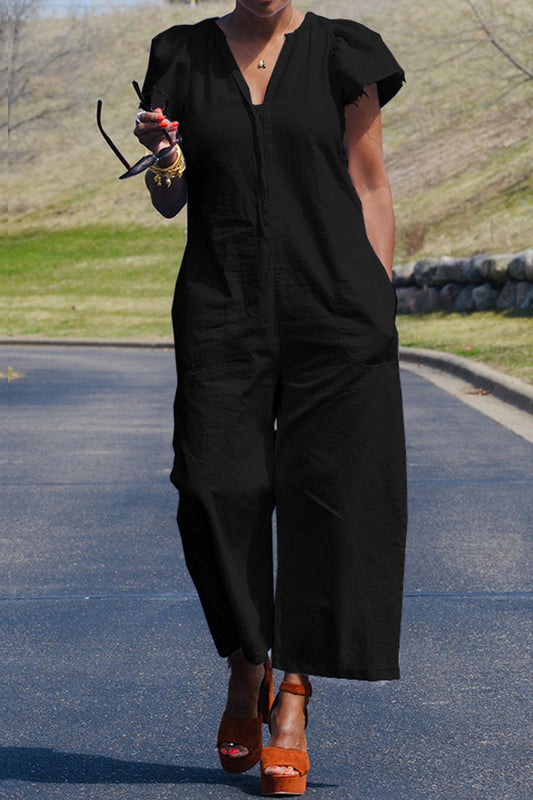 Casual Solide Patchwork Tasche V-Ausschnitt Regular Jumpsuits
