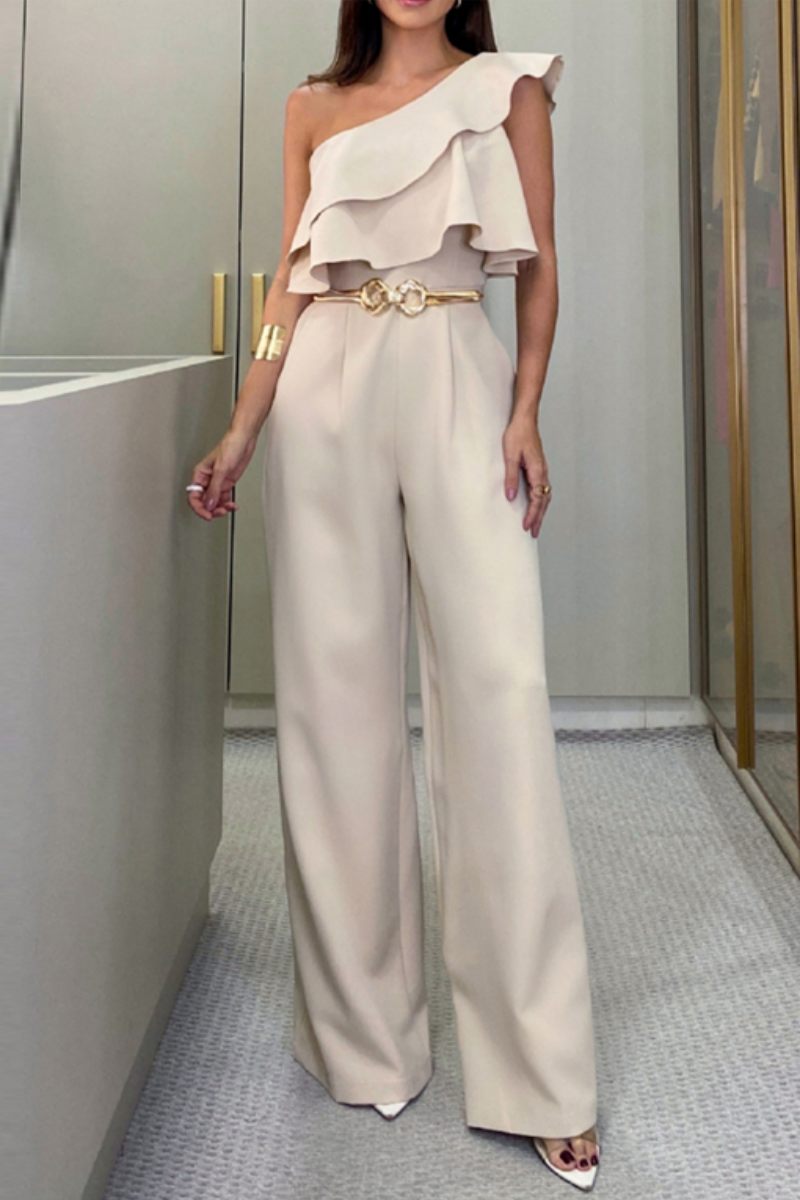 Casual Solid Patchwork Backless Bias Collar Regular Jumpsuits (ohne Gürtel)