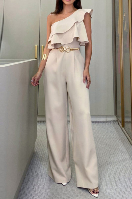 Casual Solid Patchwork Backless Bias Collar Regular Jumpsuits (ohne Gürtel)