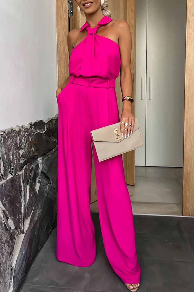 Casual Jumpsuits im britischen Stil mit festen Reißverschlusstaschen und aufrollbaren Ärmeln