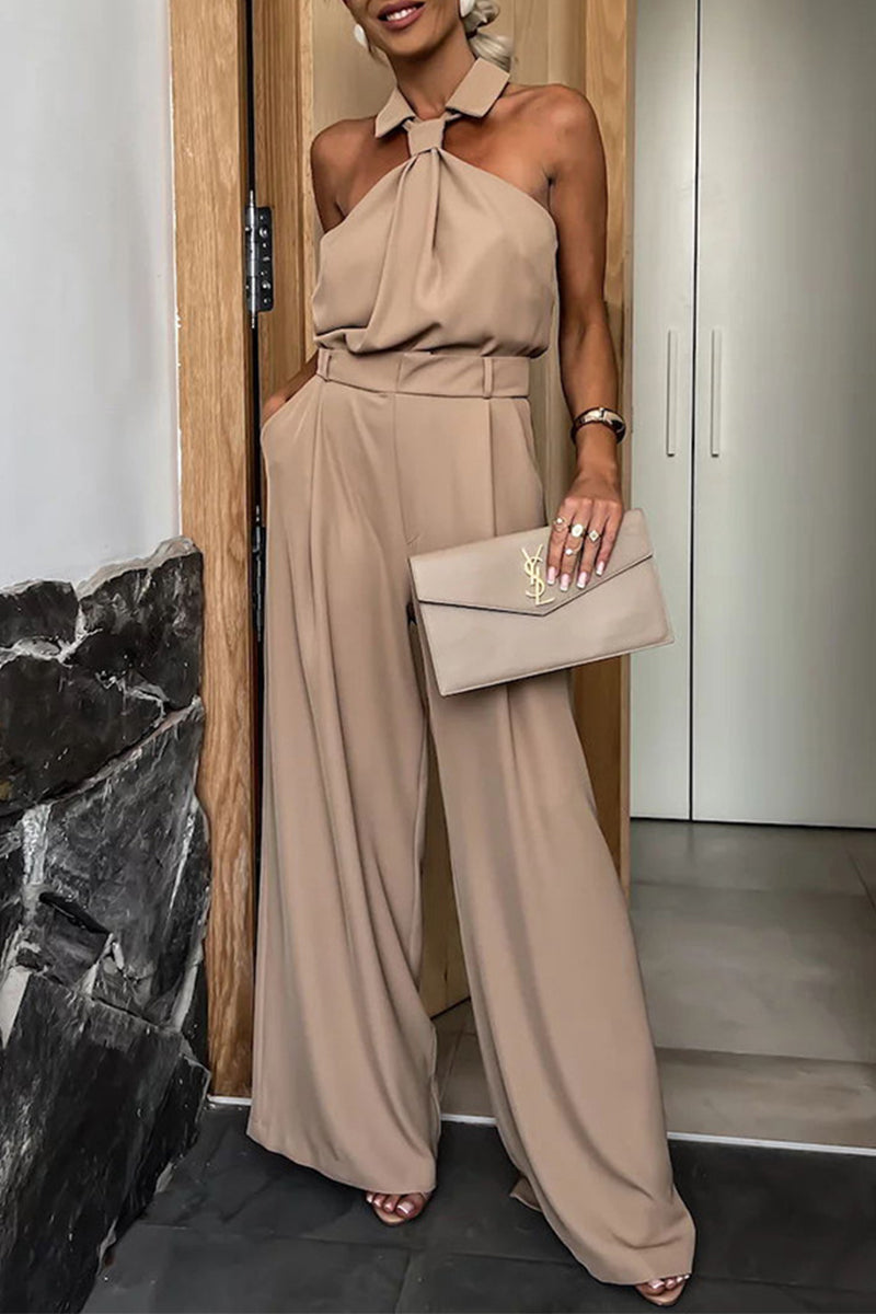Casual Jumpsuits im britischen Stil mit festen Reißverschlusstaschen und aufrollbaren Ärmeln