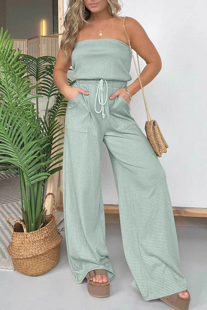 Casual Trägerlos Gestreift Pull-On Tasche Regular Jumpsuits