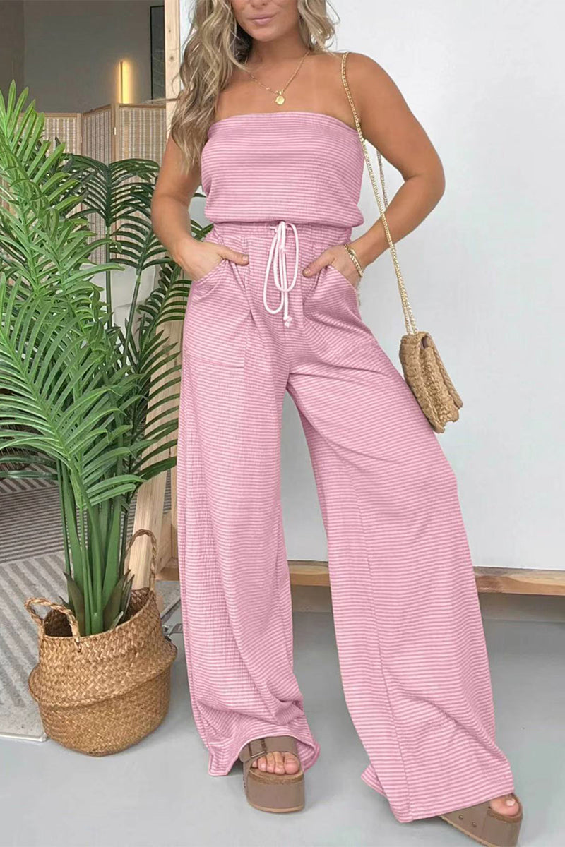 Casual Trägerlos Gestreift Pull-On Tasche Regular Jumpsuits