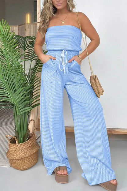 Casual Trägerlos Gestreift Pull-On Tasche Regular Jumpsuits