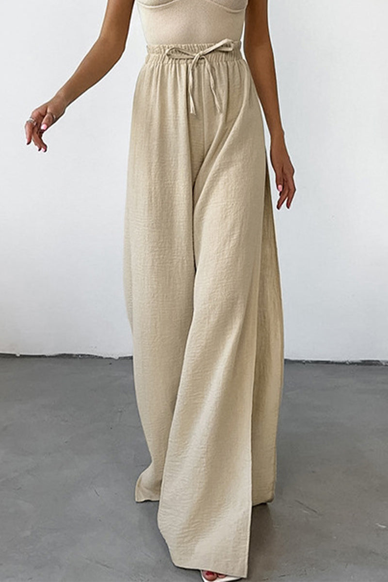 Casual Daily Solid Colour Lace Up Slit Loose High Waist Pants mit weiten Beinen