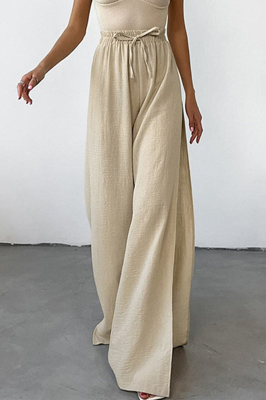 Casual Daily Solid Colour Lace Up Slit Loose High Waist Pants mit weiten Beinen