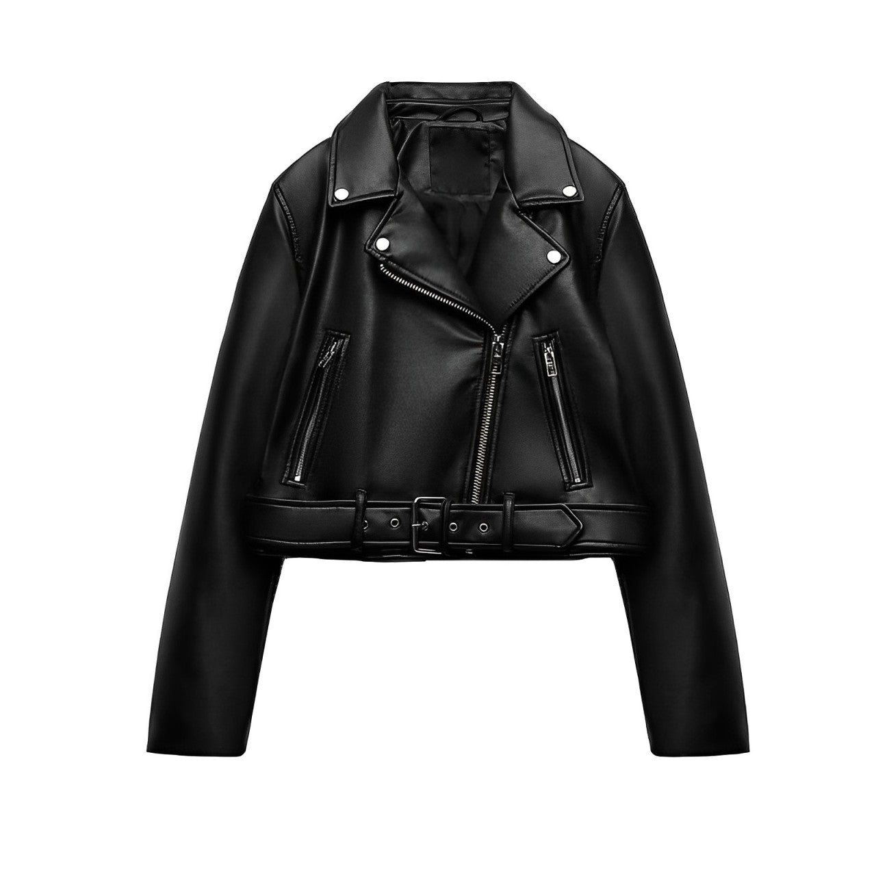 PU Jacke mit Reißverschluss und Gürtel
