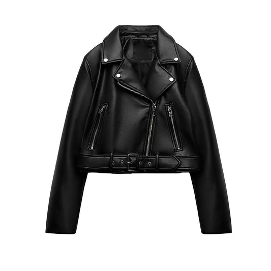 PU Jacke mit Reißverschluss und Gürtel