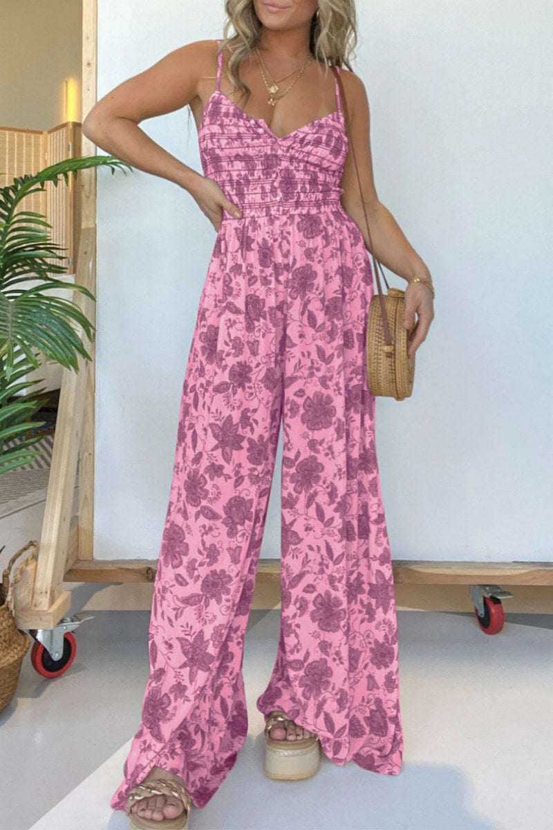 lässige rückenfreie Spaghetti-Träger-Loungewear mit Blumendruck (6 Farben)