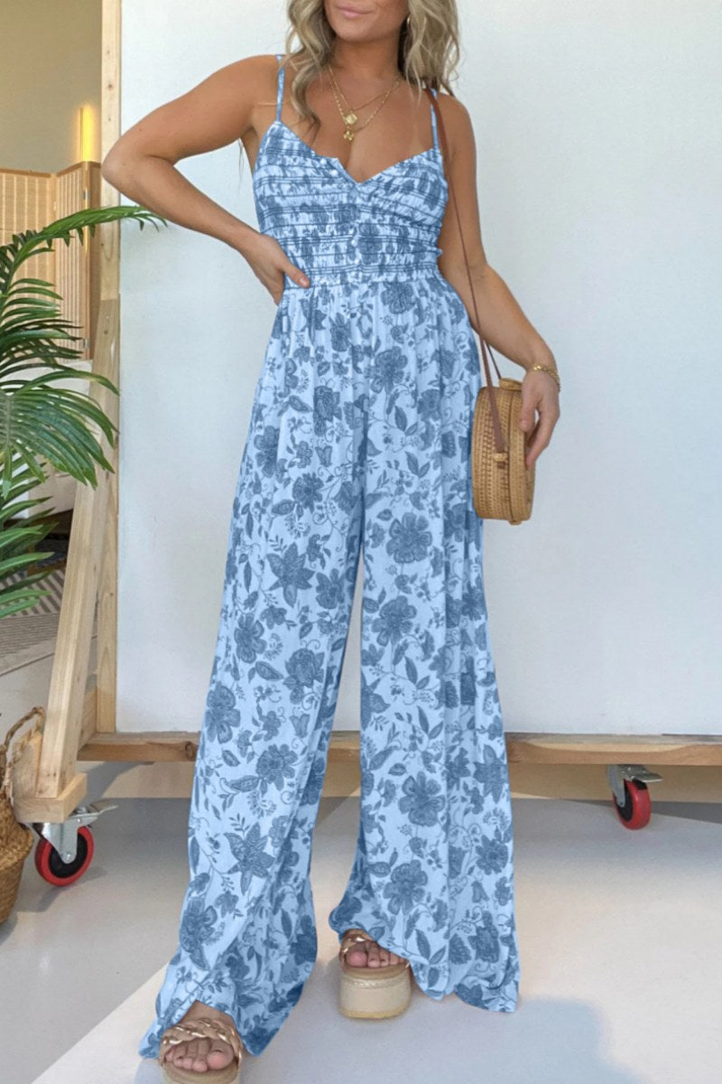 lässige rückenfreie Spaghetti-Träger-Loungewear mit Blumendruck (6 Farben)