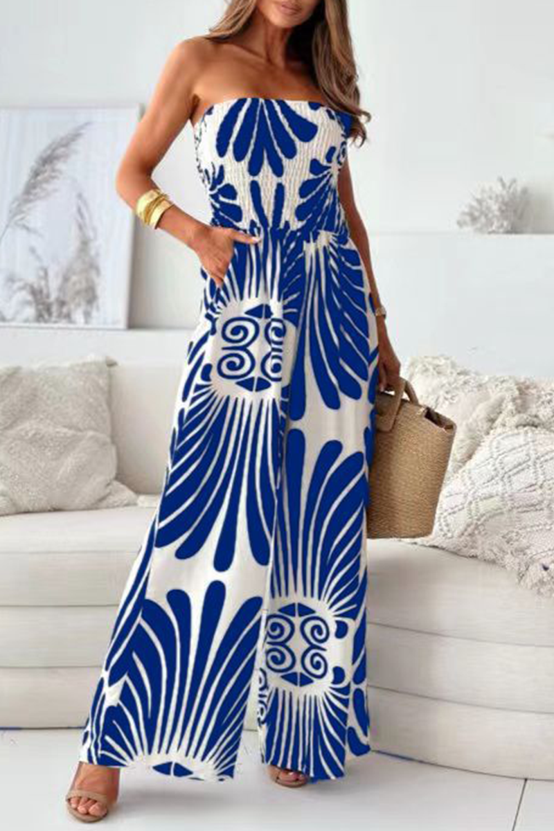 Casual Street Striped Pocket Contrast Strapless Jumpsuits (4 Farben)