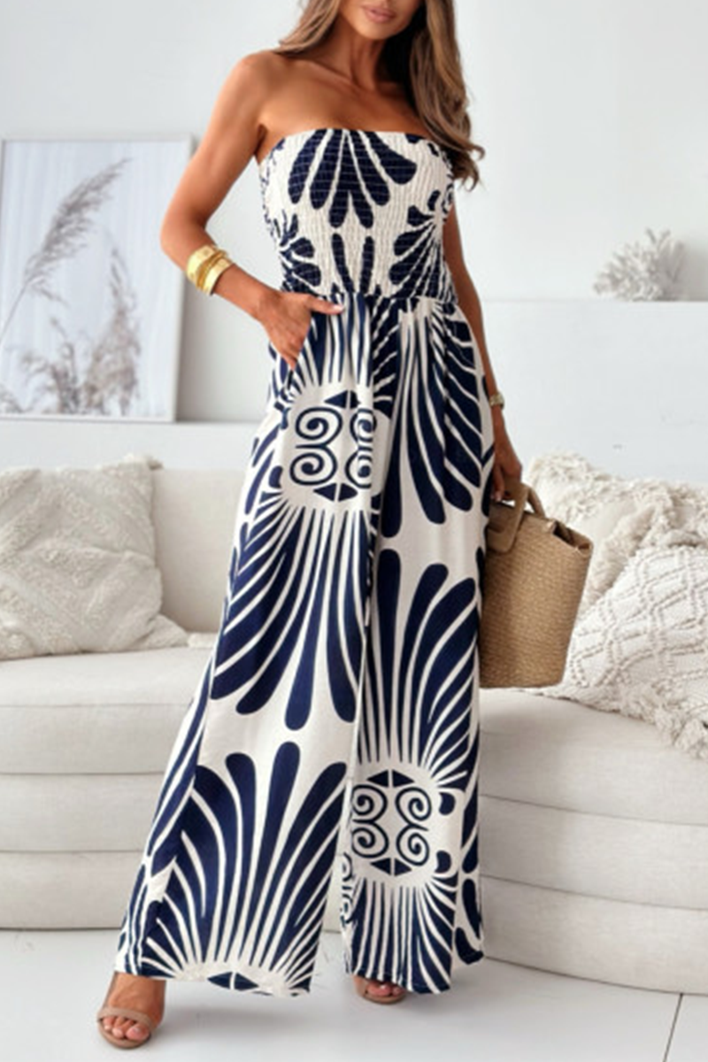 Casual Street Striped Pocket Contrast Strapless Jumpsuits (4 Farben)