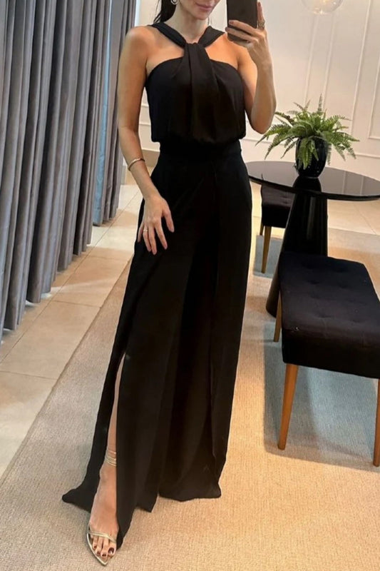 Casual Einfarbig Patchwork Rückenfrei V-Ausschnitt Regular Jumpsuits
