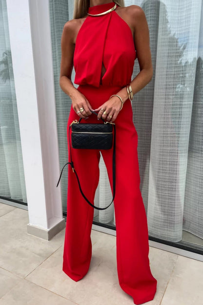 Lässige einfarbige Patchwork-Jumpsuits mit halbrundem Kragen (4 Farben)
