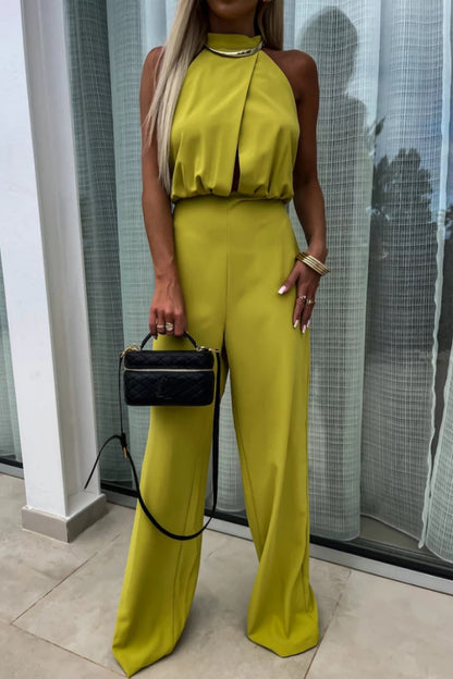 Lässige einfarbige Patchwork-Jumpsuits mit halbrundem Kragen (4 Farben)
