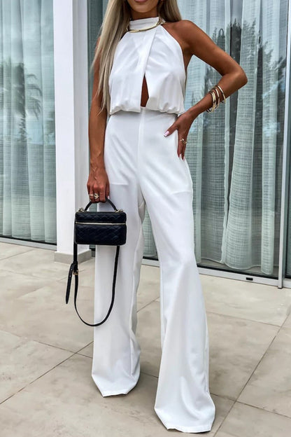 Lässige einfarbige Patchwork-Jumpsuits mit halbrundem Kragen (4 Farben)