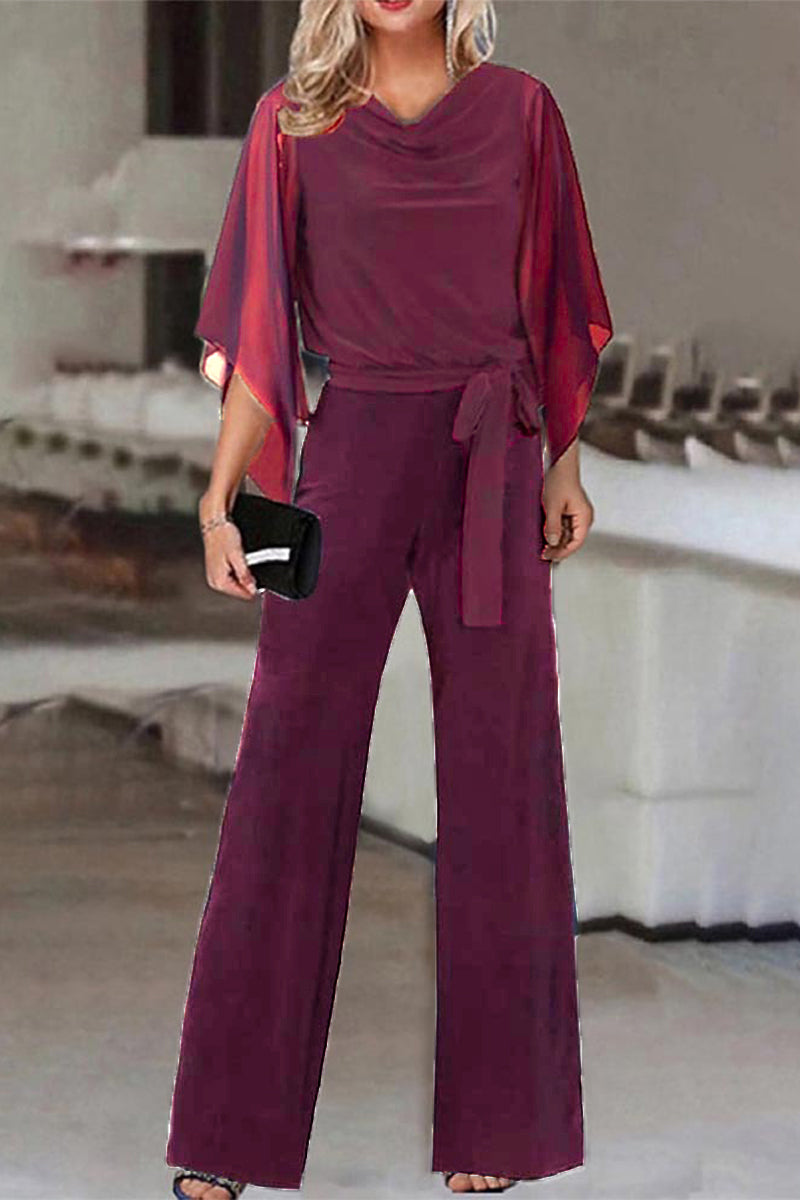 unifarbenes Bandeau mit asymmetrischem Kragen gerade Jumpsuits (4 Farben)