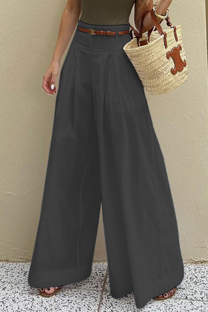 Casual-Tasche-mit-Gürtel-locker-hoch-tailliert-weites-Bein-Hose