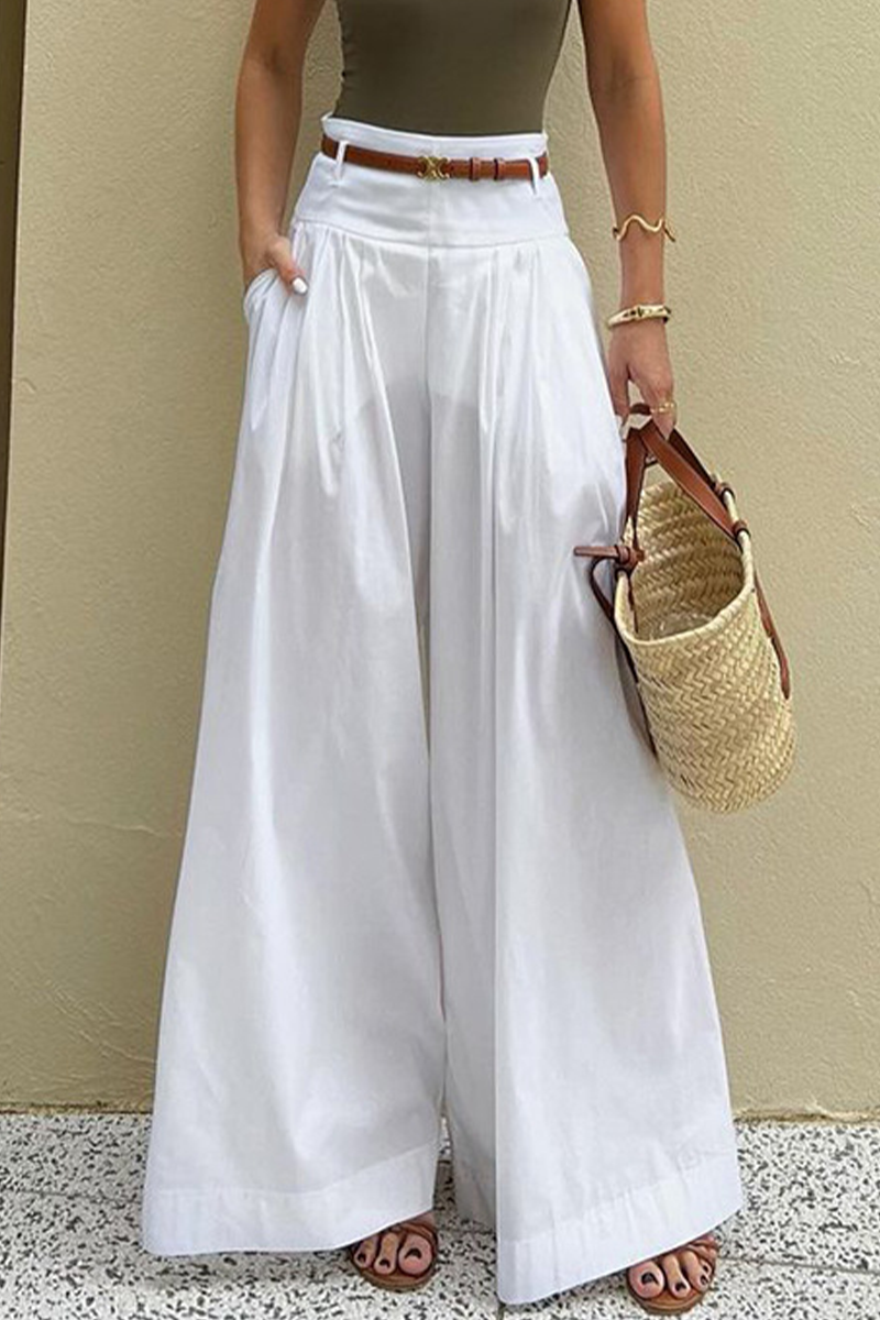 Casual-Tasche-mit-Gürtel-locker-hoch-tailliert-weites-Bein-Hose