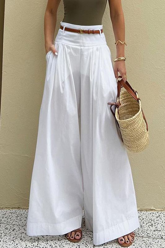 Casual-Tasche-mit-Gürtel-locker-hoch-tailliert-weites-Bein-Hose