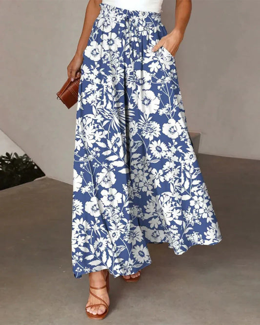 Olivia - Hose mit weitem Bein und Blumendruck