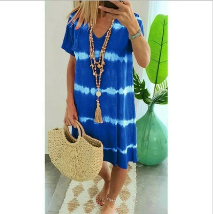 Gestreiftes Hemdkleid mit kurzen Ärmeln und lockerer Passform