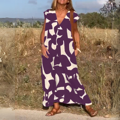 BEDRUCKTES KLEID MIT V-AUSSCHNITT
