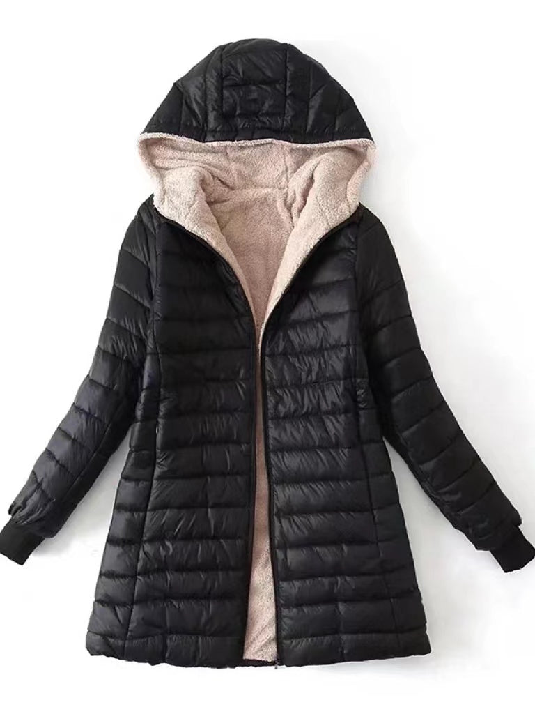 Lena - Schwarz Warmer Übergangsparka für Frauen