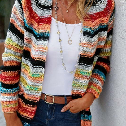 Annelill - Mehrfarbig gestreifte Strickjacke im Trend mit raffiniertem Look
