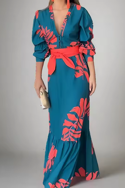 Aria | Damen Boho V-Ausschnitt Maxi-Kleid