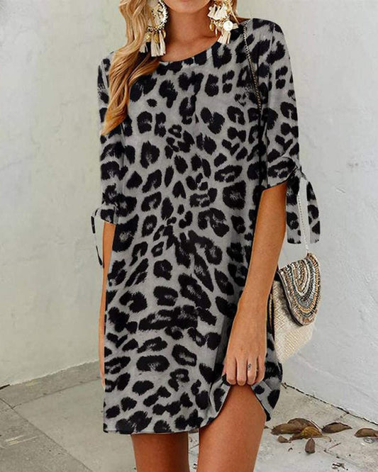 Leoparden-Print Damen-Rundhals-Kleid