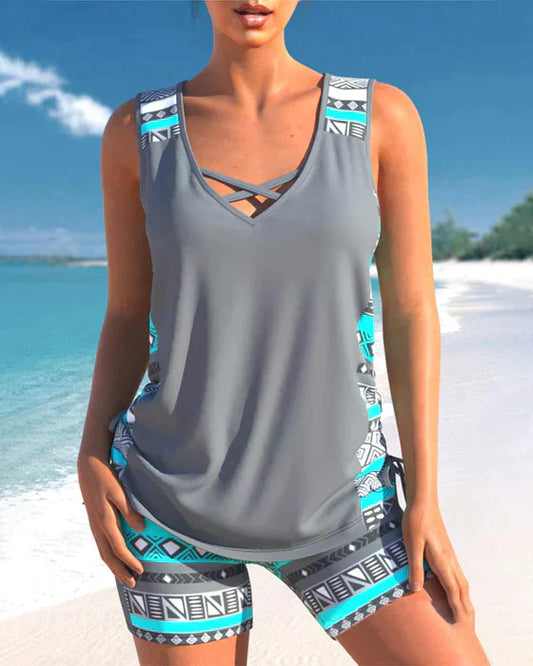 Tankini mit Tribal-Print und gekreuzten Details