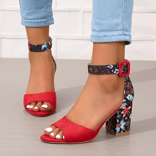 Offene Damen-Sandalen mit Blumendruck